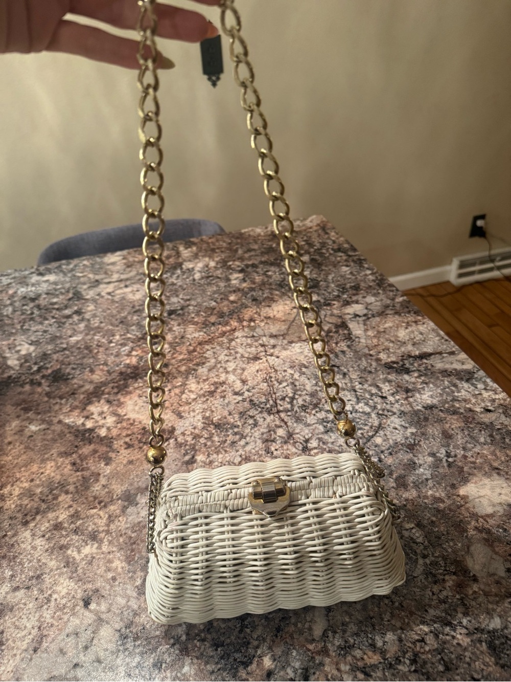 Vintage mid-century modern (MCM) white woven wicker box clutch purse
